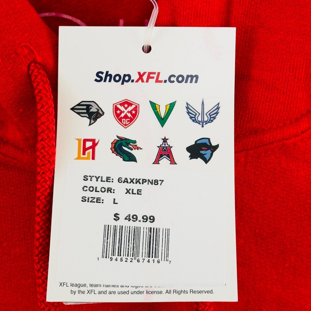 XFL Defenders Unisex Football Red Hooded Sweatshirt Front Pocket Men L/W… - Picture 4 of 6